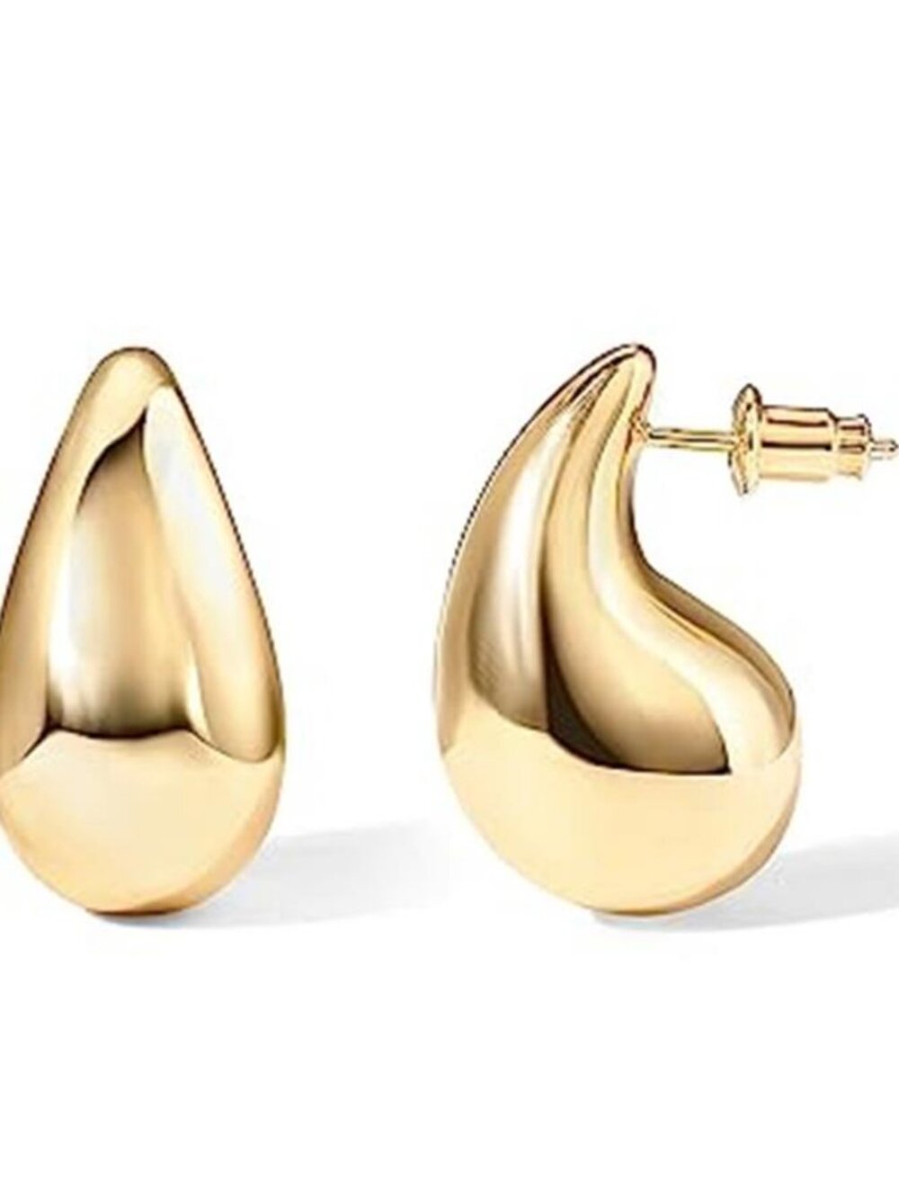 14K Gold Plated 925 Sterling Silver Post Teardrop Chunky Hoop Earrings